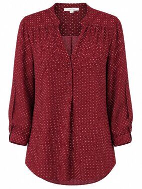 Fun 2 Fun Workplace Siren Women's Red Polka Dot Roll Tab Sleeve Blouse XL